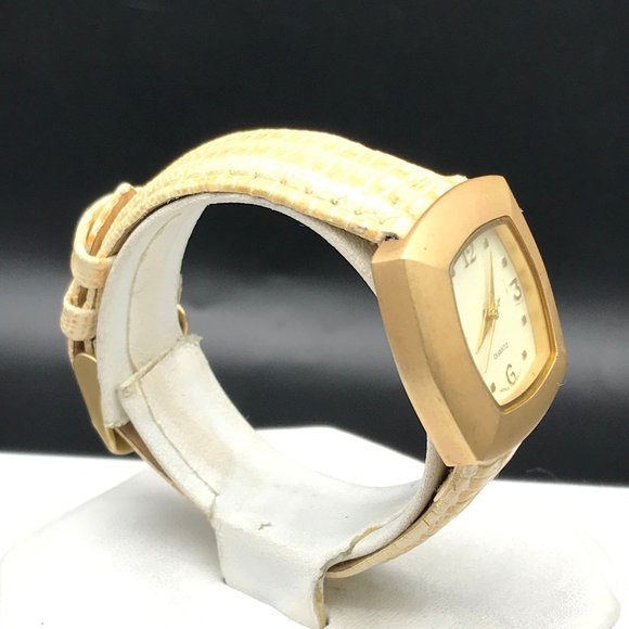 Vintage Gold Tone Japan Movement Watch Leather Band New Battery FSC:33822-1/F main image 4